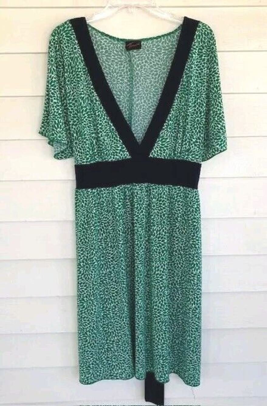 Vintage Torrid Green White Daisy Floral Navy Tie Faux Wrap Dress 18
